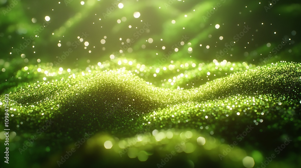 Poster lush sparkling green texture of nature with bokeh and sunlight for dreamy ambiance : generative ai