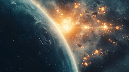 Fototapeta premium Planetary Collision Cosmic Destruction and Rebirth