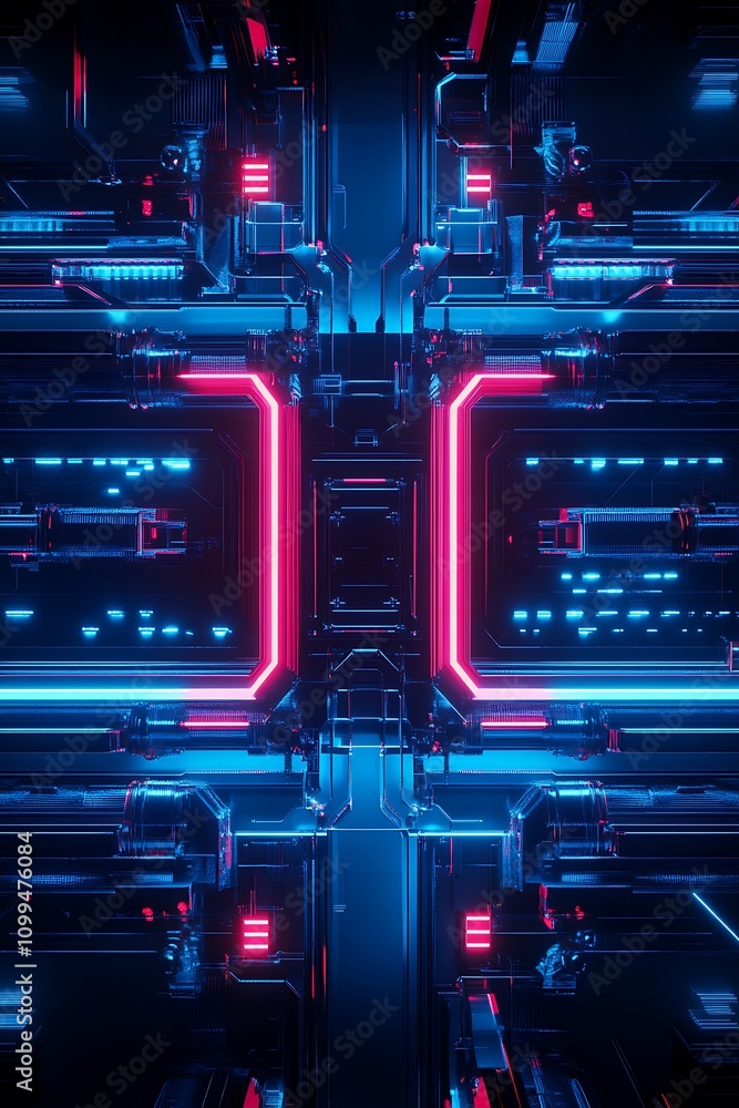 Poster abstract cybernetic design with neon lights and futuristic aesthetics ideal for technology and sci-f