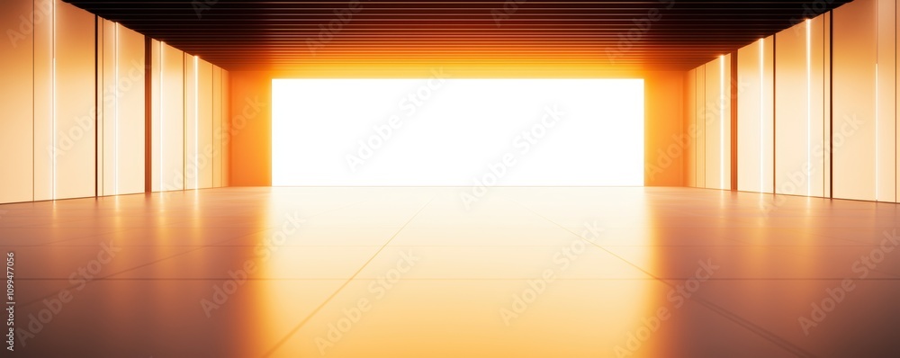Poster a glowing digital dashboard hovering over a blank white workspace in a sleek, tech-forward environme