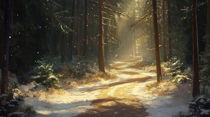 Obraz premium Waldweg mit strahlendem Lichtschein