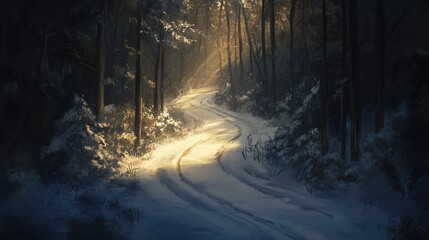 Verschlungener Pfad im winterlichen Wald
