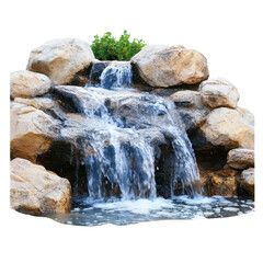 Beautiful cascading waterfall among rocks. transparent background