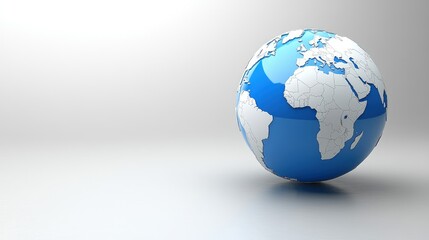 Glossy blue 3D globe on white background.