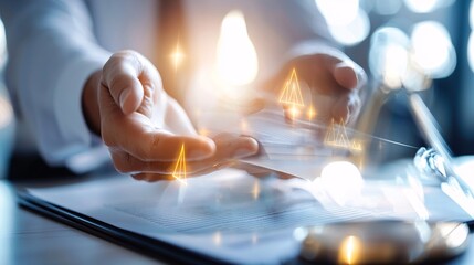 Professional Businessman Handling Documents with Digital Graphics Overlay