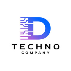 Fototapeta premium letter D logo with technology theme. futuristic logo template for technology company.