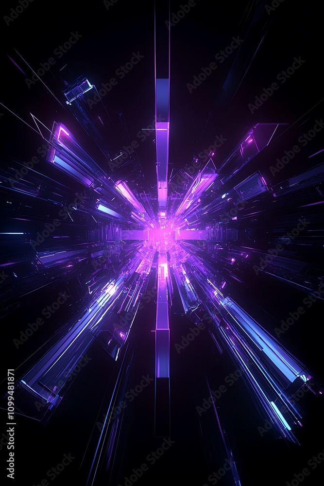 Poster abstract vivid light explosion with dynamic crystal structures and radiant colors enhancing the dept