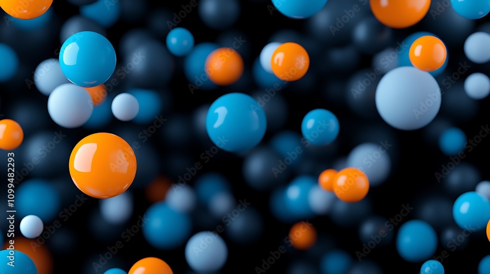 Aufkleber colorful floating spheres in a dark background creating a dynamic abstract visual of science and tec
