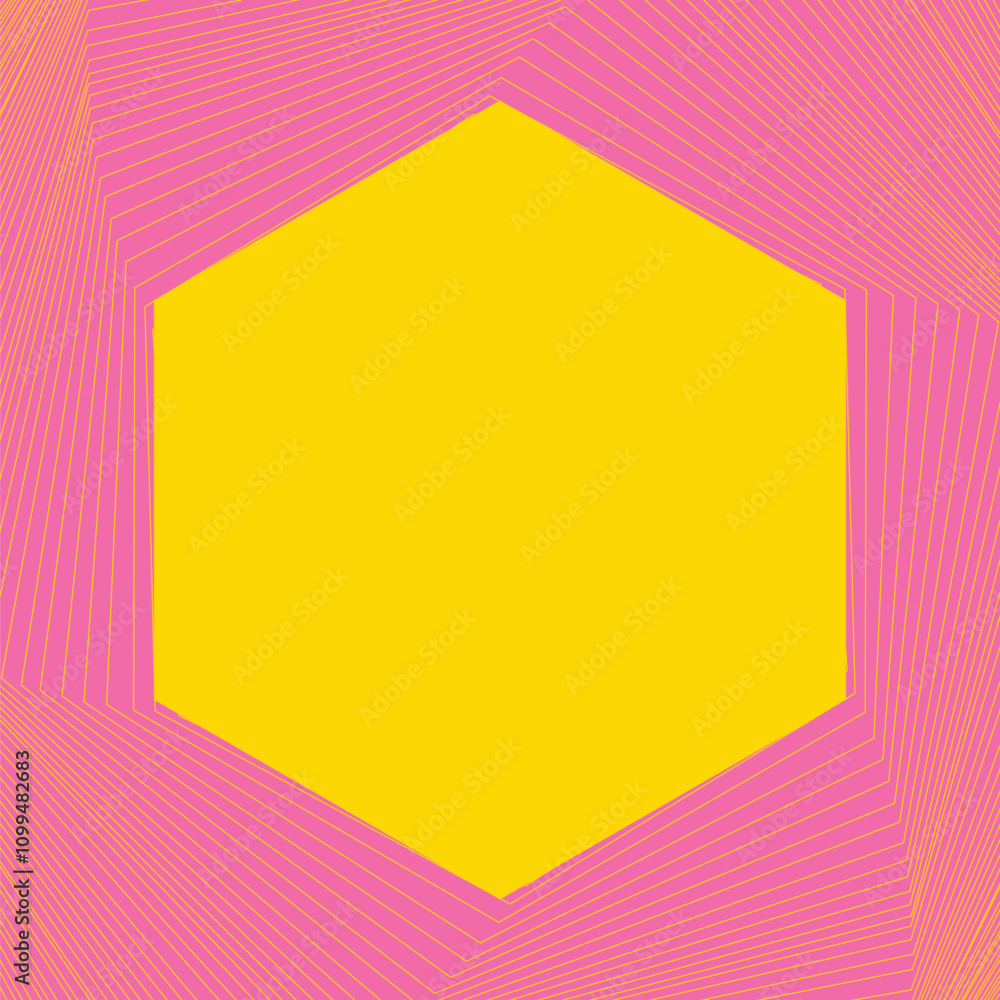 Poster yellow and pink hexagonal shape with motion lines background