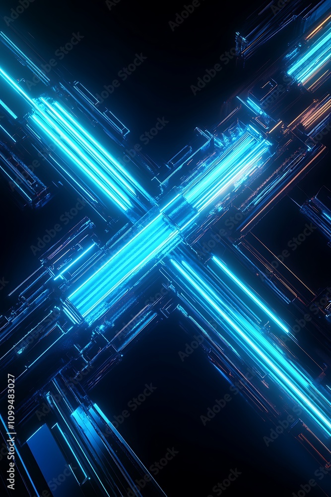 Aufkleber futuristic abstract background with glowing blue lines and geometric shapes in a dark environment, i