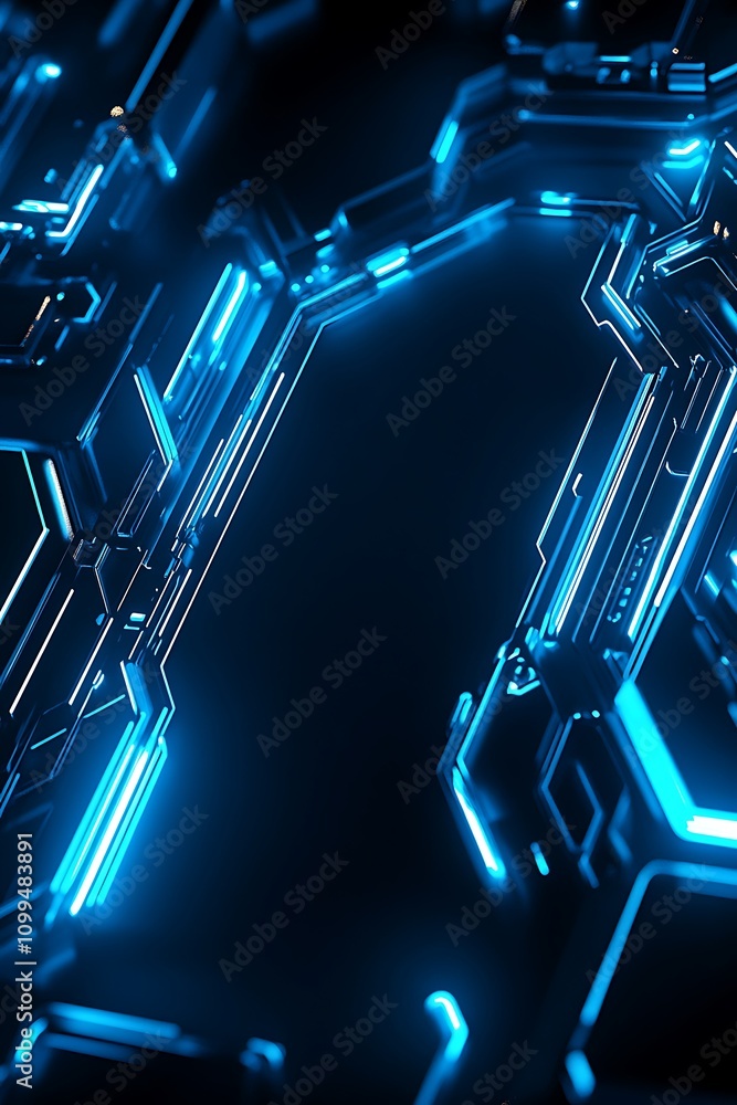 Aufkleber futuristic abstract blue neon technology background with glowing circuit patterns for digital art an
