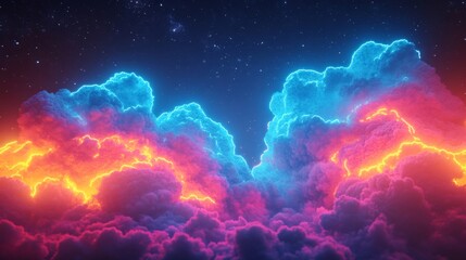 Fototapeta premium Neon Cloudscape Under a Starry Night Sky