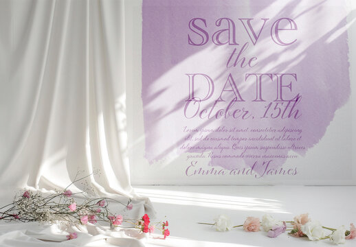 Elegant Save the Date Mockup with Hand-Painted Background, AI-Generated