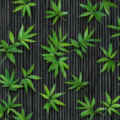 A tranquil scene featuring a bamboo forest with vibrant green foliage.