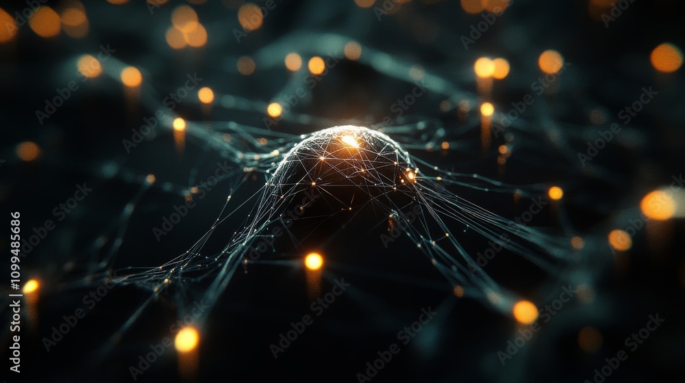 Poster illuminated sphere encased within complex network web