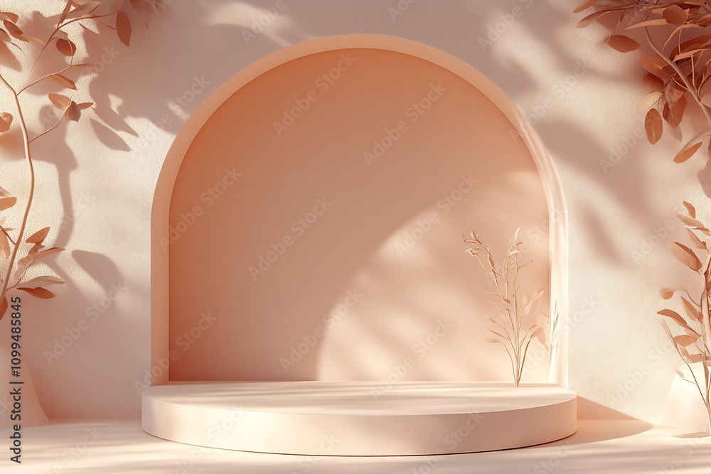 Poster softly lit archway with delicate leaf shadows in neutral color palette : generative ai
