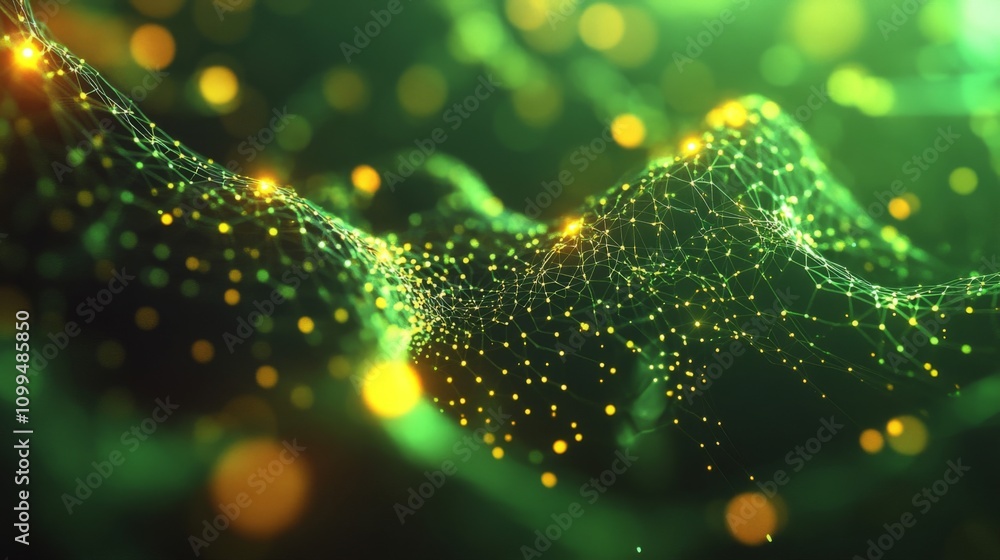 Poster abstract green network wave of light and data