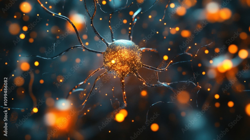 Poster glowing neuron network cellular structure microscopic view