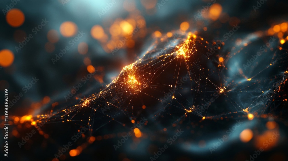 Poster glowing network nodes form abstract landscape