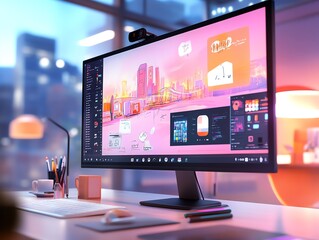 Naklejka premium A colorful digital workspace filled with collaborative sketches and prototypes
