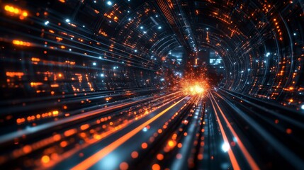 Fototapeta premium Futuristic Digital Tunnel Data Stream Energy Flow