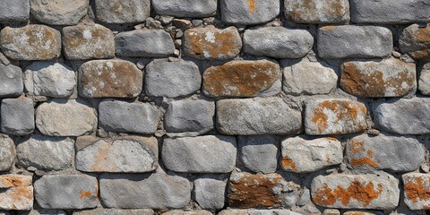 Obraz premium Rustic Stone Wall Texture with Grey and Orange Stones for Background