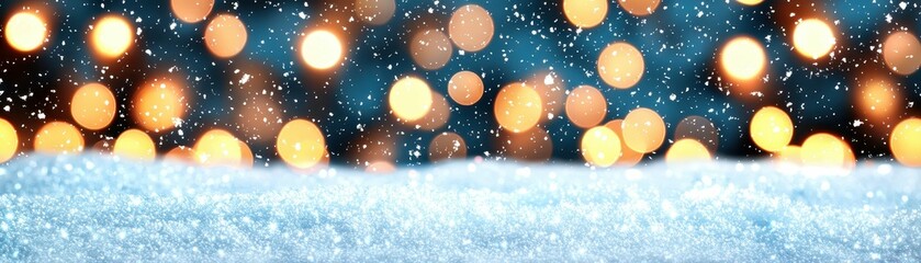 Naklejka premium Winter Wonderland Snowy Scene with Sparkling Lights Snowflakes