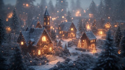 Obraz premium A Snow Covered Village Glows With Festive Lights