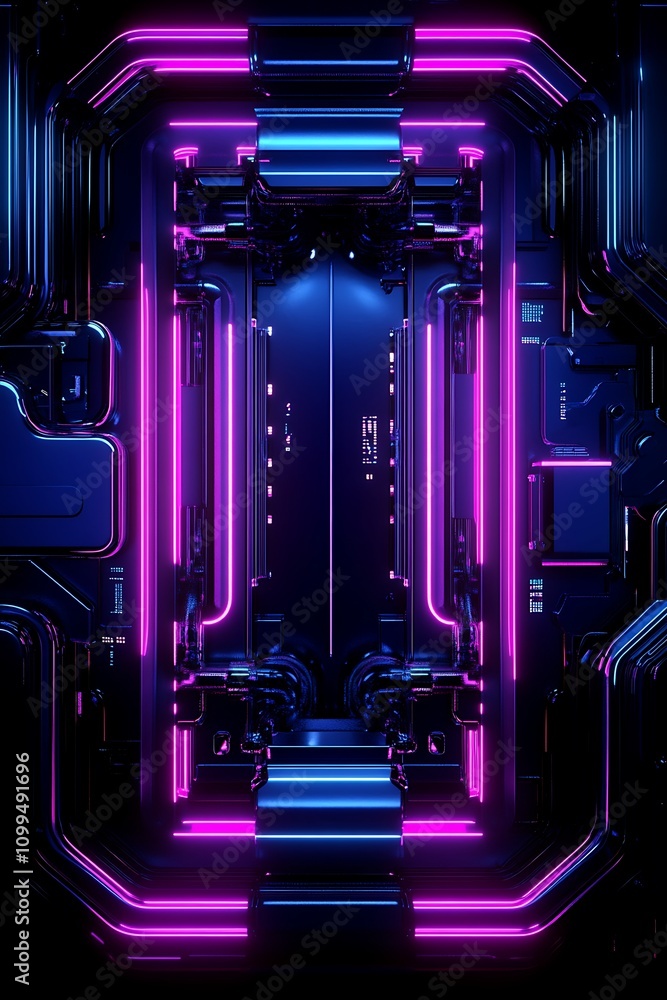 Poster futuristic cyberpunk hallway with neon lights and high-tech elements creating a vibrant atmosphere i