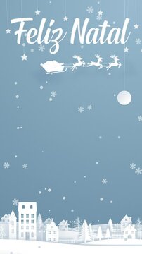 Cart&atilde;o de Natal animado fundo de tela vertical 4K ilustra&ccedil;&atilde;o vila Papai Noel