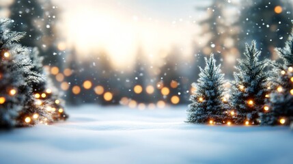 Obraz premium Snowy Winter Scene with Illuminated Christmas Trees