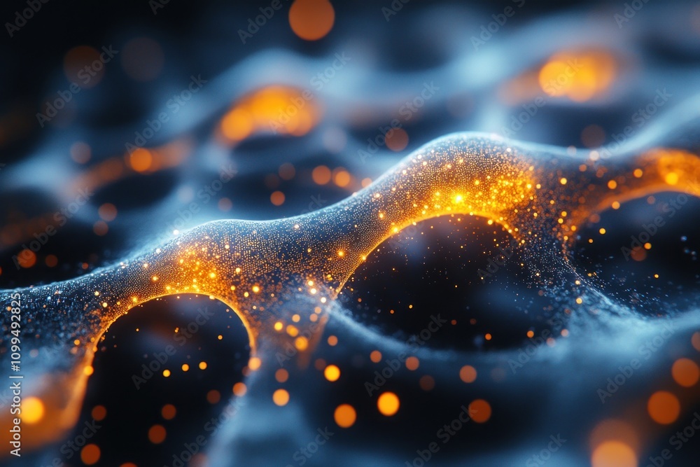 Poster abstract digital wave with glowing particles.