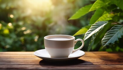 Fototapeta premium Nature’s Brew: Coffee and Greenery in Perfect Harmony