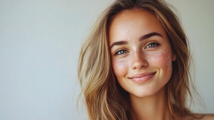 Naklejka premium Beautiful Young Woman with Fresh Appearance and Radiant Smile