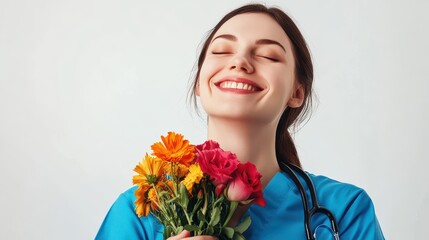 Nurse Celebrating on World Nurse Day with Flowers