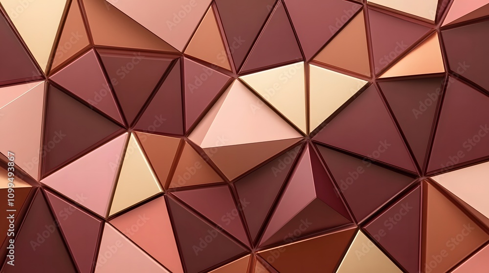 Poster geometric abstract background with triangular shapes in warm earthy tones, featuring a blend of beig
