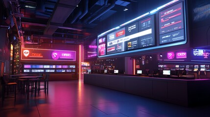 A trivia competition with live questions and scoreboards displayed in 3D