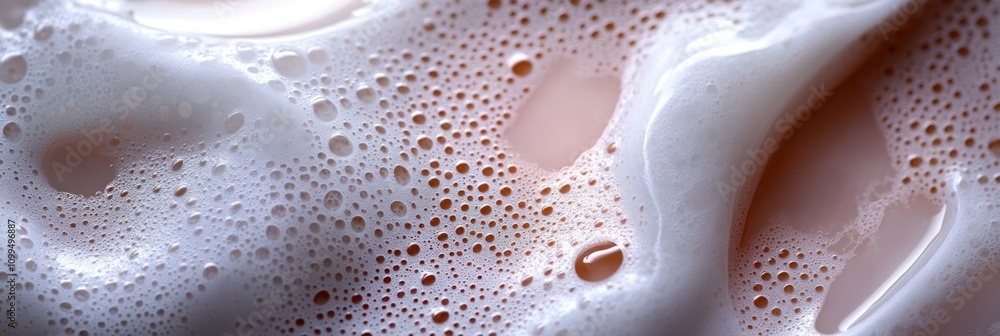 Poster close-up of frothy liquid with bubbles and texture.