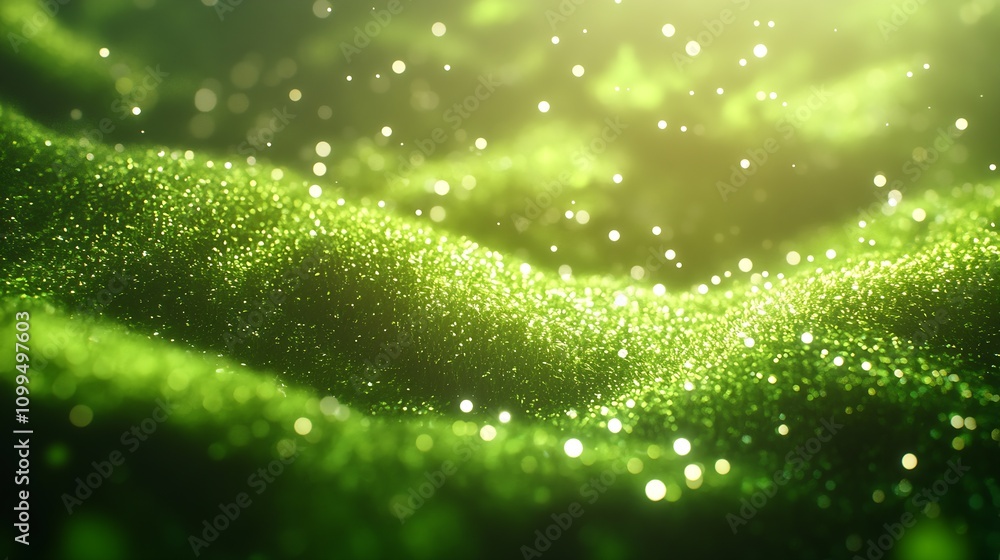 Poster Emerald Green Glittering Lights Abstract Background with Sparkling Bokeh Effects : Generative AI