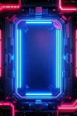 Obraz premium Futuristic Neon Frame with Glowing Blue and Pink Lights in a High-Tech Environment Ideal for Digital Art, Science Fiction Themes, and Creative Designs