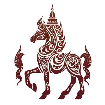 Ornate Thai Horse Design A Brown and Beige Stylized Illustration of a Horse.