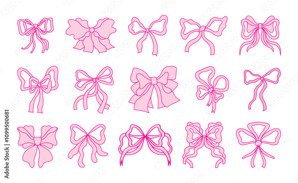 Poster Vector abstract hand-drawn illustration in simple linear minimal style, decorative frames for prints, invitations, cards with bows and ribbons