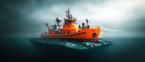 Fototapeta premium Cutting Edge Marine Research Vessel Conducting Comprehensive Seafloor Surveys for Viable Renewable Energy Infrastructure Locations
