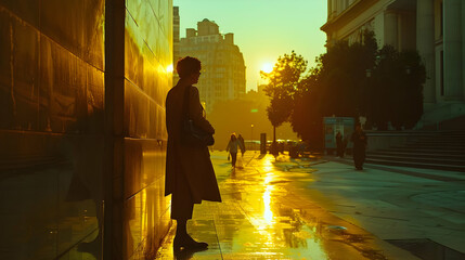 Fototapeta premium Golden Hour Silhouette Urban Illustration