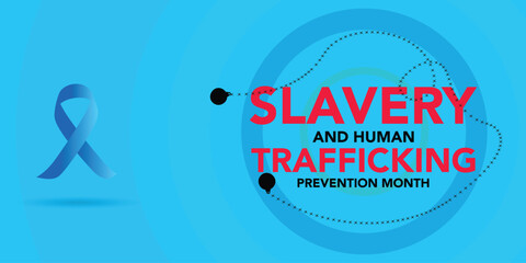 Naklejka premium National Slavery and Human Trafficking Prevention Month is observed every year on january. Vector illustration on the theme of National Human Trafficking Awareness Month. Template for banner design.
