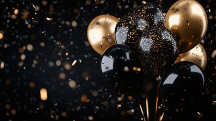 Elegant Black And Gold Balloons Celebrate Festivities