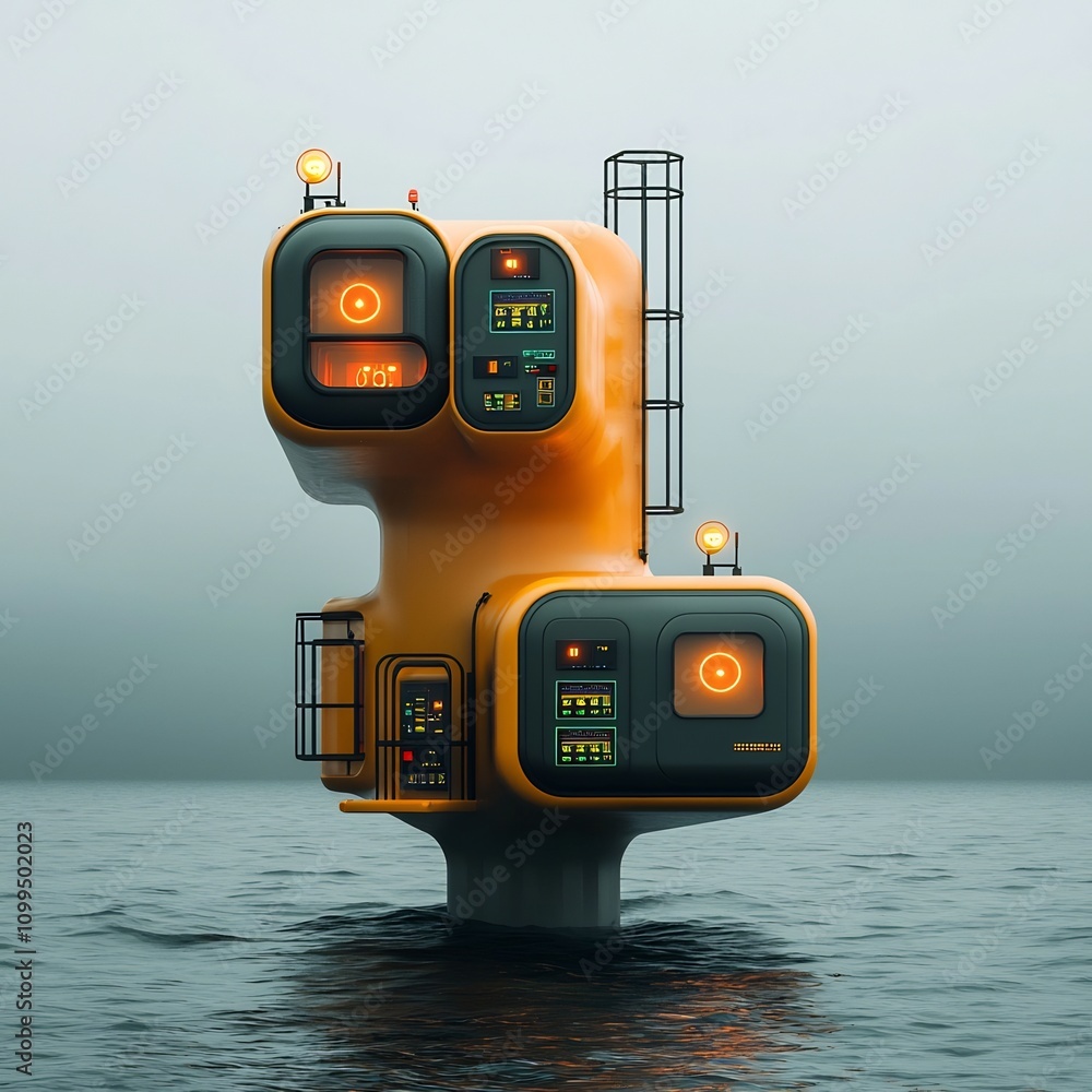 Aufkleber conceptual offshore carbon capture installation featuring abstract geometric forms rising from the s