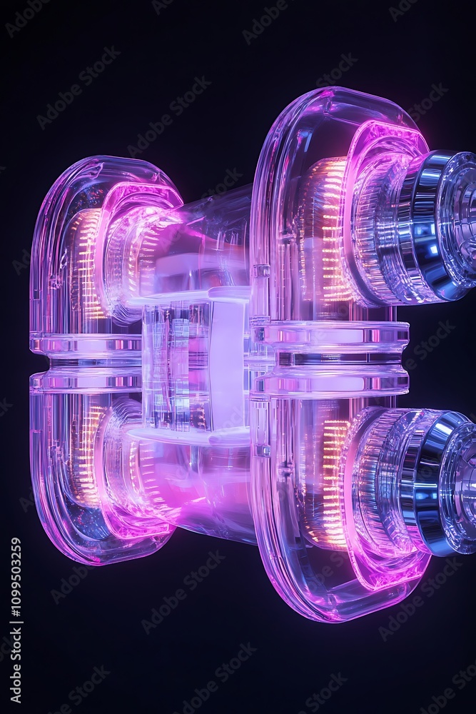 Aufkleber futuristic transparent mechanical device with neon glow and reflective surface in a dark setting, sh