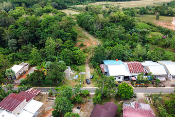 Aerial view of a paved road in the countryside