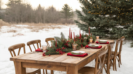 Obraz premium Outdoor Christmas celebration with a rustic